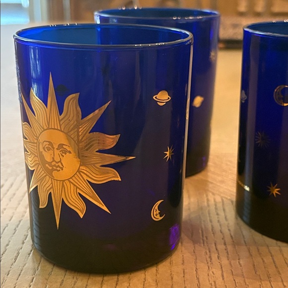 Vintage Set of 3 Culver Blue Celestial Sun Stars Moon Tumbler Cocktail Glasses - Picture 2 of 14